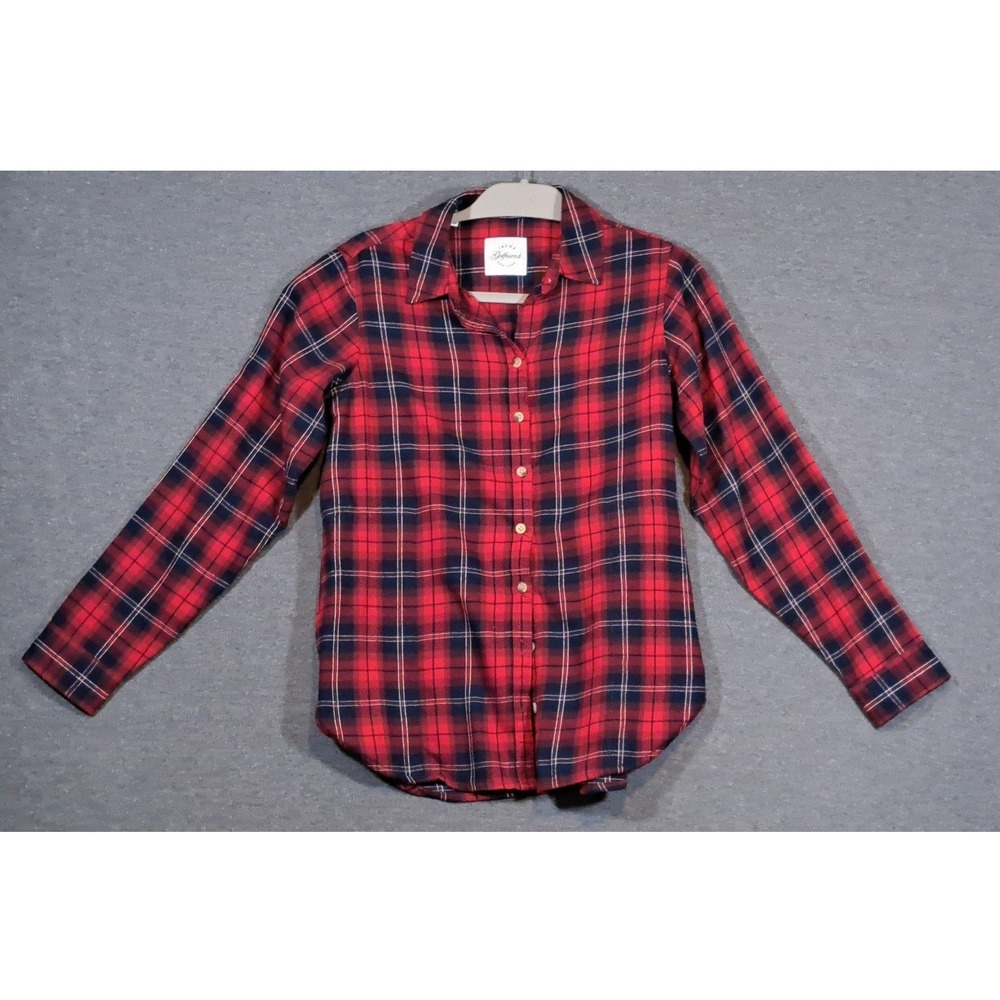 Jachs Girlfriend Womens XS Red Navy Blue Plaid Button Down Long Sleeve Shirt